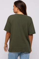 Green Oversized Pocket Front Short Sleeve Maternity Top