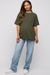 Green Oversized Pocket Front Short Sleeve Maternity Top