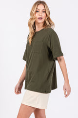 Green Oversized Pocket Front Short Sleeve Top