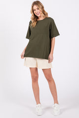 Green Oversized Pocket Front Short Sleeve Top