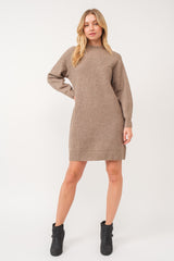 Mocha Mock Neck Maternity Sweater Dress