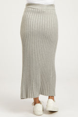 Gray Ribbed Knit Wrap Maternity Maxi Skirt