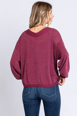 Burgundy Ribbed V-Neck Cropped Sweater