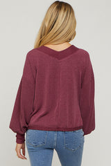 Burgundy Ribbed V-Neck Cropped Maternity Sweater