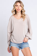 Beige Ribbed V-Neck Cropped Maternity Sweater