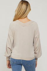 Beige Ribbed V-Neck Cropped Maternity Sweater