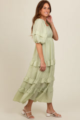 Sage Ruffle Tiered Maxi Dress