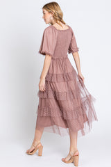 Pink Dot Smocked Ruffle Tiered Midi Dress