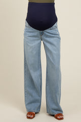 Light Blue Relaxed Wide Leg Maternity Jeans