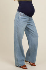 Light Blue Relaxed Wide Leg Maternity Jeans