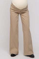 Beige Wide Leg Maternity Jeans