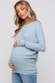 Light Blue Knit Long Sleeve Maternity Top