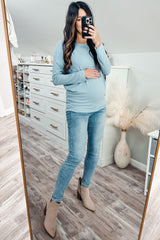 Light Blue Knit Long Sleeve Maternity Top