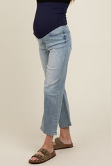 Light Blue Distressed Maternity Wide Leg Ankle Crop Jeans