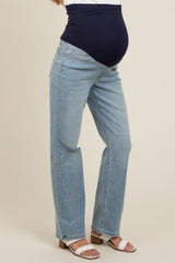 Light Blue Distressed Relaxed Straight Leg Maternity Jeans