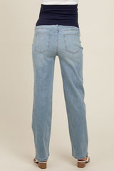 Light Blue Distressed Relaxed Straight Leg Maternity Jeans