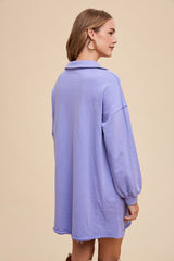 Periwinkle Collared French Terry Raw Edge Dress