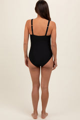 Black Scalloped Cutout Ruched Maternity One Piece Swimsuit