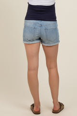 Light Blue Cuffed Maternity Denim Shorts