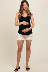 White Fringe Hem Maternity Denim Shorts