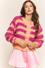 Tangerine Fuchsia Fuzzy Stripe Long Sleeve Cardigan