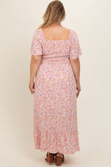 Light Pink Floral Smocked Plus Maternity Maxi Dress