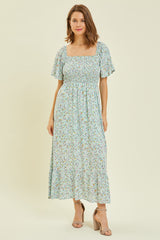 Mint Floral Smocked Maternity Maxi Dress