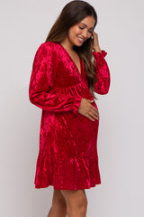 Red Velvet Long Sleeve Maternity Dress