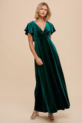 Emerald Green Velvet Maternity Maxi Dress