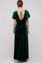 Emerald Green Velvet Maternity Maxi Dress