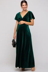 Emerald Green Velvet Maternity Maxi Dress