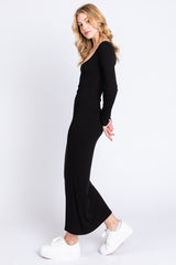 Black Ribbed Scoop Neck Midi Dress