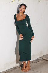 Forest Green Ribbed Scoop Neck Maternity Midi Dress