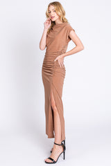 Mocha Glitter Mock Neck Midi Dress