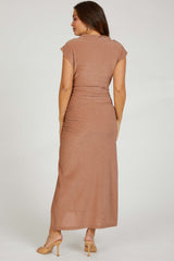 Mocha Glitter Mock Neck Maternity Midi Dress