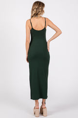 Forest Green Ribbed Sleeveless Side Slit Dress