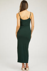 Forest Green Ribbed Sleeveless Side Slit Maternity Dress