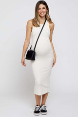 Ivory Sleeveless Ribbed Fitted Maternity Midi Dress