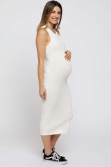 Ivory Sleeveless Ribbed Fitted Maternity Midi Dress