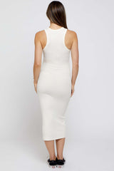 Ivory Sleeveless Ribbed Fitted Maternity Midi Dress