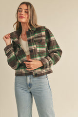 Brown Green Checker Plaid Shacket