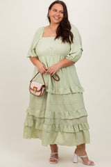 Mint Green Square Neck Ruffle Tiered Plus Maxi Dress