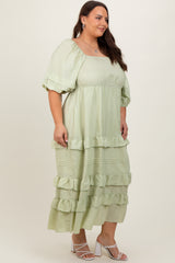 Mint Green Square Neck Ruffle Tiered Plus Maxi Dress