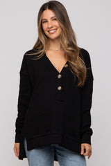 Black Waffle Knit Deep V-Neck Maternity Top