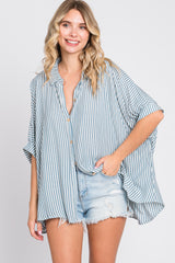 Teal Striped Button Up Dolman Maternity Top