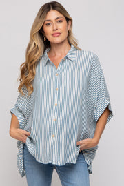 Teal Striped Button Up Dolman Maternity Top