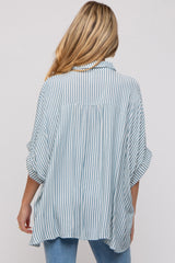 Teal Striped Button Up Dolman Maternity Top