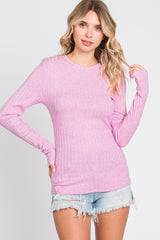 Pink Ribbed Long Sleeve Maternity Top