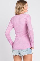 Pink Ribbed Long Sleeve Top