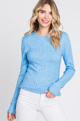 Blue Ribbed Long Sleeve Maternity Top